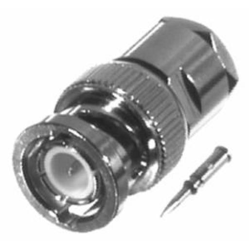 [RFINDUSTRIES_RFB-1100-2] RF Industries Conector BNC Macho de Rosca para Cable RG-58/U, RG-142/U, Níquel, Oro, Delrin. .