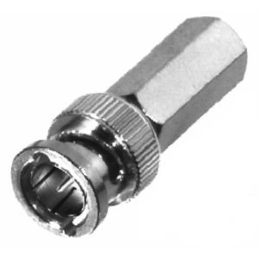 [RFINDUSTRIES_RFB-1705] RF Industries Conector BNC Macho de Ensamble Roscable (Hex.) en Sentido de las Manecillas de Reloj para Cable Coaxial RG-59/U, Níquel/ Oro/ Delrin.