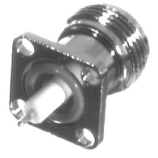RF Industries Conector N Hembra de Montaje de Panel con 4 perforaciones a 12.7 mm, soldable.