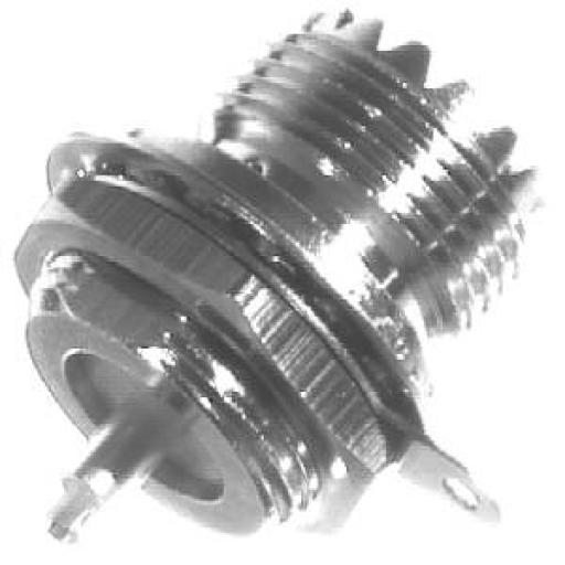 RF Industries Conector UHF Hembra (SO-239) en Línea, Montaje Frontal en D Plano, Níquel/ Plata/ Baquelita.