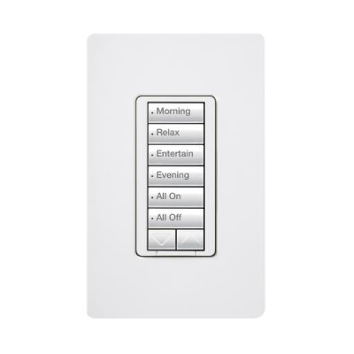 [LUTRON_RRD-H6BRL-WH] Lutron Teclado hibrido seetouch, 6 botones, 2 botones subir/bajar, intensidad 120V/450W, color blanco.
