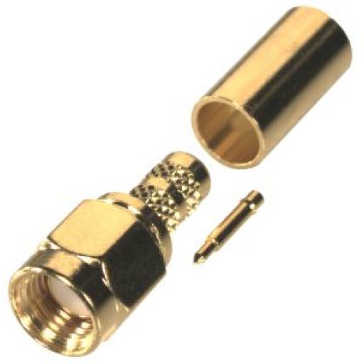 [RFINDUSTRIES_RSA-3000-1C1] RF Industries Conector SMA Macho de Anillo Plegable para Cables RG-142/U, LMR-195, Oro/Oro/Teflón.