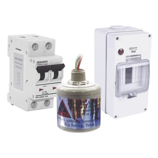 [EPCOM_PL16ACD] Epcom Kit de Centro de Carga Para Corriente Directa, Breaker de hasta  800 Vcc de 16 A con Supresor de Descargas Atmosféricas.