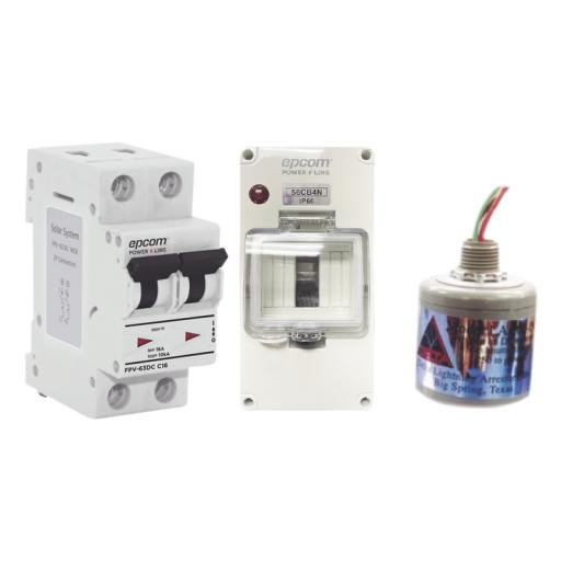 [EPCOM_PL63ACD] Epcom Kit de Centro de Carga Para Corriente Directa, Breaker de hasta  800 Vcc de 63 A con Supresor de Descargas Atmosféricas.