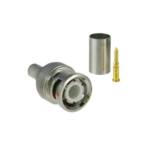 Epcom Conector BNC macho para 75 Ohm, de 3 piezas en línea, anillo plegable para cable RG-59/U en aplicación de CCTV, Níquel/ Oro/ Teflón.