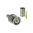 Epcom Conector BNC macho para 75 Ohm, de 3 piezas en línea, anillo plegable para cable RG-59/U en aplicación de CCTV, Níquel/ Oro/ Teflón.