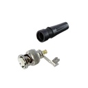 Epcom Conector BNC macho en 75 Ohm, para cable coaxial RG-59/ RG-6 con base de alivio negra de PVC, Níquel/ Oro/ PTFE.