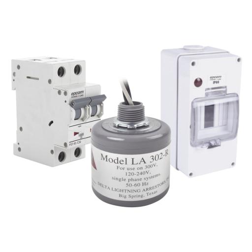 Epcom Kit de Centro de Carga Para Corriente Alterna, Breaker de hasta  400 Vca de 32 A con Supresor de Picos Transitorios.