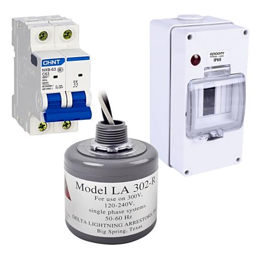 Epcom Kit de Centro de Carga Para Corriente Alterna, Breaker de hasta  400 Vca de 63 A con Supresor de Picos Transitorios.