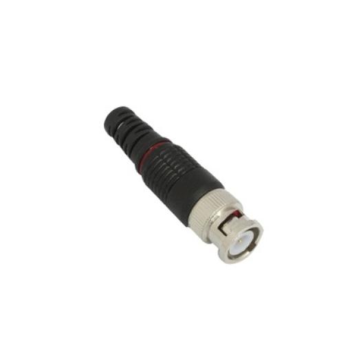 Epcom Conector BNC macho en 75 Ohm con Base de Alivio Plástica Negra para Cable Coaxial RG-59/ RG-6, Níquel/ Oro/ Teflón.