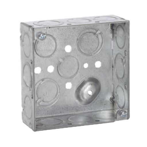 Raco Caja Cuadrada 4 x 4"/Profundidad 1- 1/2"/ 10 Entradas de 1/2" y 6 TKO (1/2"-3/4").