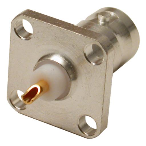 [RFINDUSTRIES_RFB-1115-S] RF Industries Conector BNC Hembra para Chasis, 4 Perforaciones con 12.7 mm, Plata/ Oro/ Teflón.