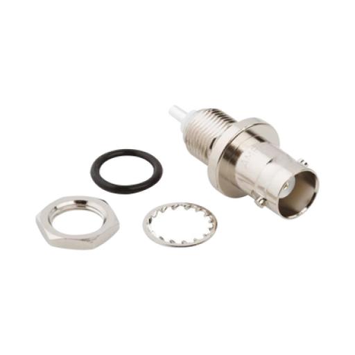 Amphenol Conector BNC Hembra para Chasis en Doble D Plano, 4 GHz, Amphenol UG-657/U, Níquel/ Plata/ Teflón.