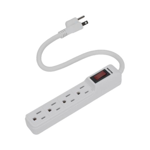 [SURTEK_SYS-136200] Surtek Multicontacto con cable 30 cm. 4 tomas 127 Vca línea, tierra, neutro 15 A max.