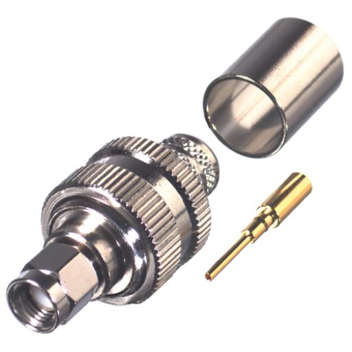 RF Industries Conector SMA Macho Inverso de Anillo Plegable para RG-8/U, 9913, LMR-400, Níquel/ Oro/ Teflón.