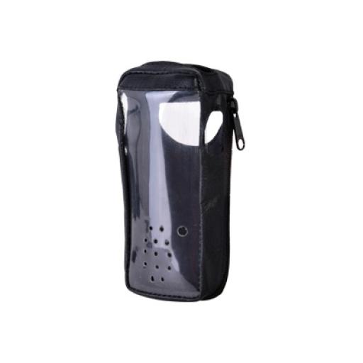 Syscom Funda reforzada en Piel para cinto, con cierre y amplio visor frontal transparente para Aéreos IC-A24 e IC-A6.