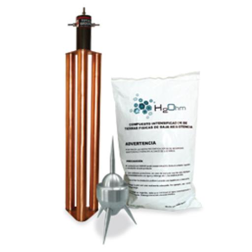 Total Ground Punta Pararrayos para 80 m de Diámetro de Protección con Electrodo y Mejorador de Terreno.