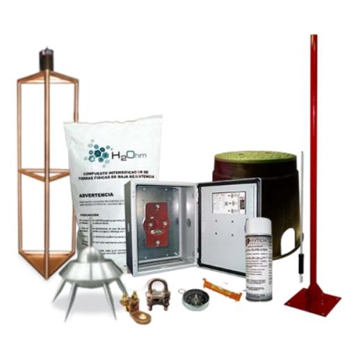 Total Ground Kit Pararrayo con Accesorios para Protección de Diámetro de 300m.