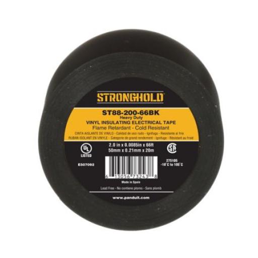 [PANDUIT_ST88-200-66BK] Panduit Cinta Eléctrica STRONGHOLD Para Aislar, de PVC, Trabajo Pesado Eléctrico Industrial (Soporta UV, abrasión, agua, aceite, corrosión), Grosor de 0.21 mm (8.5 mil), Ancho de 50 mm, y 20 m de Largo, Uso Interior/Exterior, Color Neg