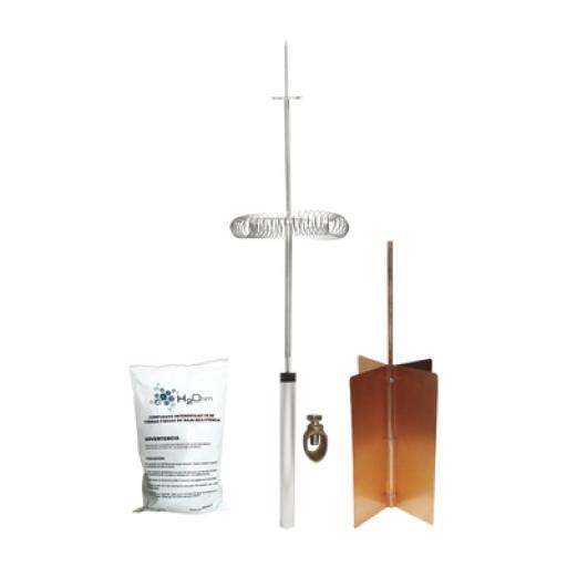 [TOTALGROUND_KIT-DIPOLO-BASIC] Total Ground Kit Básico de Pararrayo con Punta Dipolo y Electrodo Tipo Rehilete. Instalación en Poste o Torre.