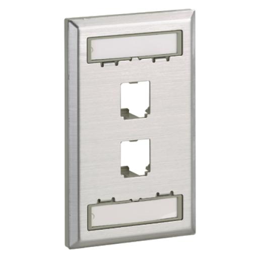 [PANDUIT_CFPL2SY] Panduit Placa de Pared Vertical, de Acero Inoxidable, Salida Para 2 Puertos Mini-Com, Con Espacios Para Etiquetas
