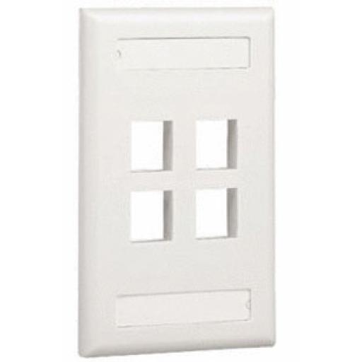 [PANDUIT_NK4FIWY] Panduit Placa de Pared Vertical, Salida Para 4 Puertos Keystone, Con Espacios Para Etiquetas, Color Banco Mate