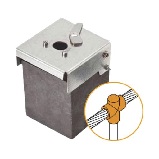 Aplicaciones Tecnológicas Molde de grafito vertical unión en T vertical de cable 2/0 AWG (pasante) con Pica de 5/8 in (terminal).