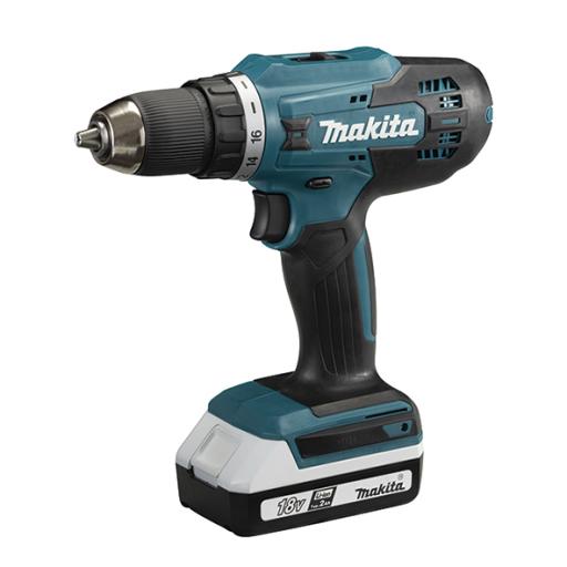 Makita Taladro Inalámbrico SIN CARBONES, Broquero de 1/2", 1,700 RPM, 18V⎓, Torque: 40 N.m C/2 Bat. (1.5Ah) y Cargador.