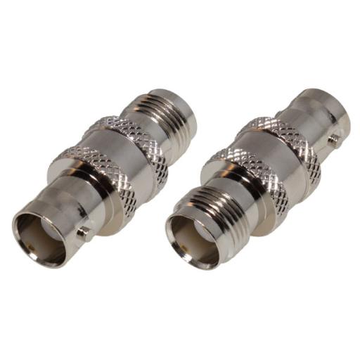 [RFINDUSTRIES_RFT-1232] RF Industries Adaptador en Línea de Conector TNC Hembra a BNC Hembra, Níquel/ Oro/ Teflón.