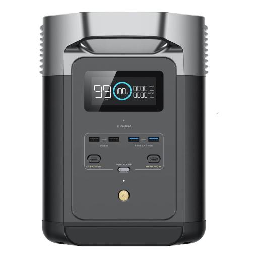 ECOFLOW EcoFlow Delta 2 | Estación de Energía Portátil 1024Wh Litio LFP / 6 AC 1800 W (Max. 2200W) / 2 USB-C 100W / Capacidad para Aumentar Respaldo / Cargador de Coche 10A a 12.6V / Conectividad WiFi y Bluetooth (App) / Carga Solar 500W Max.