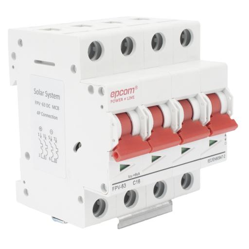 [EPCOM_FPV634PC16] Epcom Protección Térmica 4P, 16A,  Corriente Directa  1000 Vcc para Aplicación Fotovoltaica Montaje Riel DIN