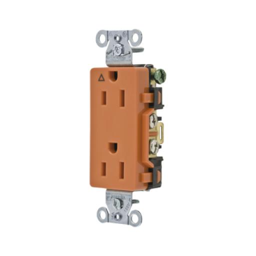 [HUBBELL_HUB-IG15DR] Hubbell Contacto Dúplex Conexión a Tierra Aislada/ 15A 125V/ 2 polos 3 Hilos/ Nema 5-15R /Grado Comercial Decorativo/ Color Naranja.