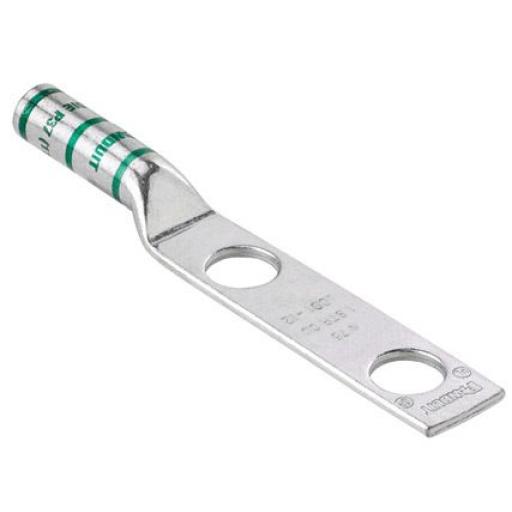 Panduit Terminal de Compresión Pan-Lug™ de Barril Largo, de Dos Orificios de 1/2", para Cable 6 AWG, Espacios Entre Orificios de 1.75".