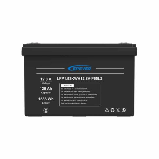 EPEVER Batería de Litio LiFePO4 Ciclo Profundo 12.8Vcc, 120 Ah, 1.53Kwh, para Exterior, Libre de Mantenimiento