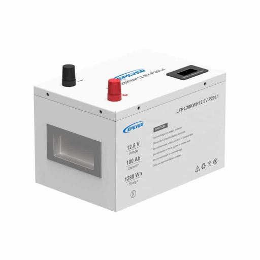 EPEVER Batería de Litio LiFePO4 12.8Vcc, 100Ah, 1.28KwH, Pantalla LCD para Monitoreo Local, Carcasa Metálica