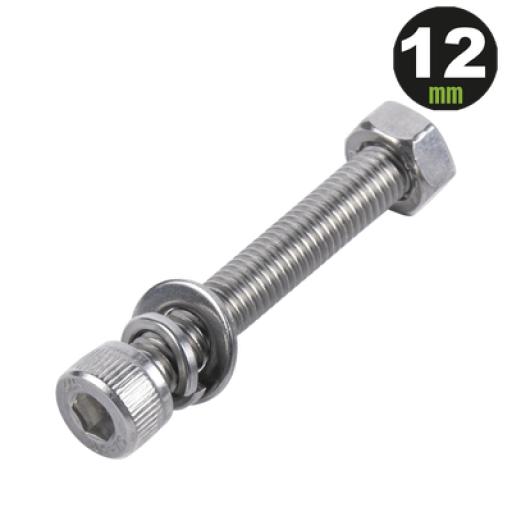DMT Tornillo Allen Milimétrico de Acero Inoxidable  M8-1.25 x 12 / Con Tuerca, Arandela de Presión y Plana / Para Montajes de Módulos Foto Voltaicos .