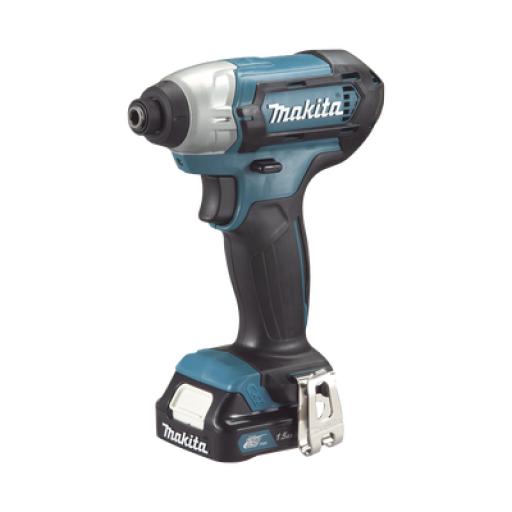 Makita Atornillador de Impacto, entrada hexagonal de ¼”.  2 baterías de 12v de 1.5 amperes y cargador.