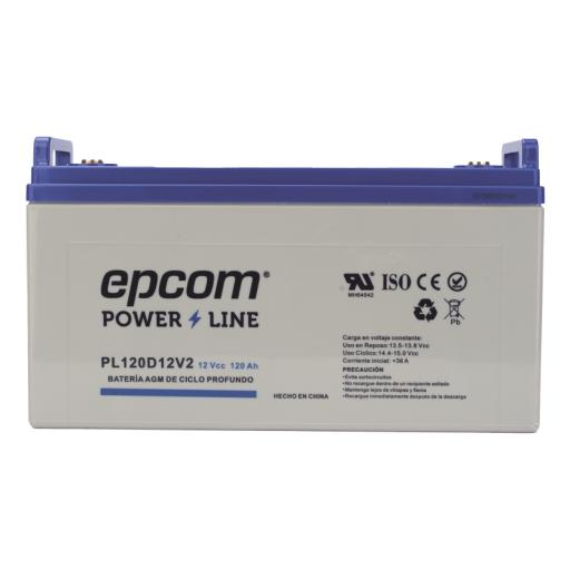 Epcom Batería 12 Vcc / 120 Ah / UL / Tecnología AGM-VRLA / CICLO PROFUNDO / Para uso en aplicaciones fotovoltaicas y de emergencia  / Terminales T4
