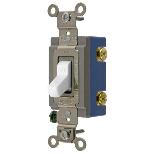 [HUBBELL_HUB-HBL-1201-W] Hubbell Interruptor de Palanca 15 A 120-277 V CA/ Unipolar / Grado Industrial/ Uso Extra Pesado / Cableado Lateral y Posterior / Color Blanco.