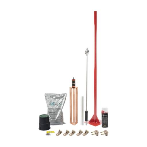 [TOTALGROUND_KIT-MASTER-01-V2] Total Ground Kit Pararrayo con Punta en Aluminio con Accesorios para Protección de Diámetro de 160 m.