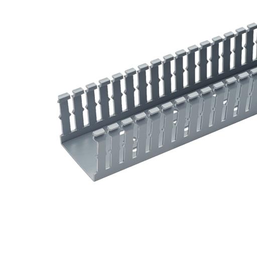 [PANDUIT_F2X3LG6] Panduit Canaleta Ranurada de PVC sin Tapa, Tipo F, 2.25 in de Ancho, 3.14 in de Alto y 1800 mm de Largo, Color Gris