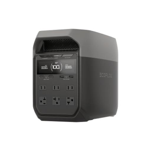 [ECOFLOW_EFD3] ECOFLOW Estación de Energía Portátil Delta 3 1024Wh Litio LFP / 6 AC 1800 W (Max. 2200W) / 2 USB-C 100W / Capacidad para Aumentar Respaldo / Cargador de Coche 10A a 12.6V / Conectividad WiFi y Bluetooth (App) / Carga Solar 500W Max.