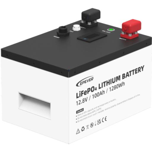 EPEVER Batería de Litio LiFePO4 12.8Vcc, 100Ah, 1.28KwH, Pantalla LCD para Monitoreo Local, Carcasa Metálica