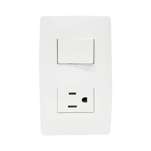 [JWJ_JTL-B72-47] JWJ Placa con Interruptor Escalera y 1 Toma  Corriente /  127 V~60 Hz 10/15 A.